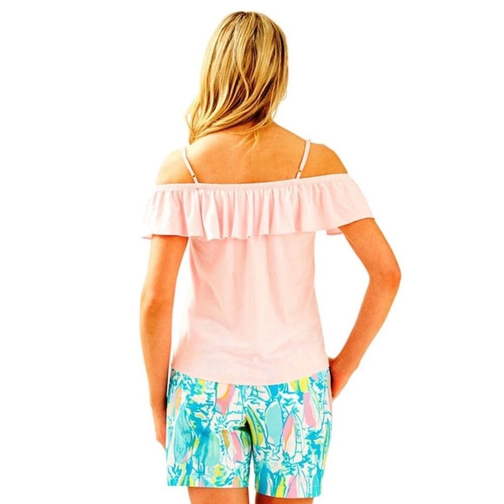 Lilly Pulitzer Tamiami Off the Shoulder Top Large Paradise Pink Ruffle 20613 - Picture 2 of 8